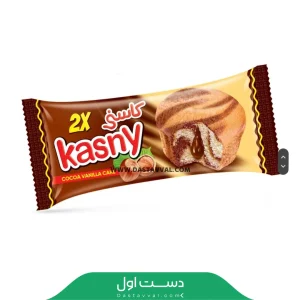 کیک دوقلو دورنگ کاسنی با مغزی کرم کاکائو مهیار