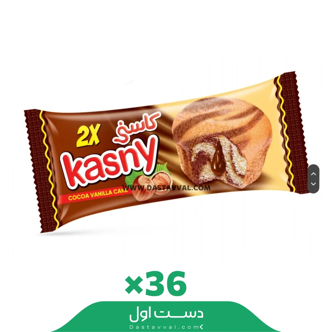 کیک دوقلو دورنگ کاسنی با مغزی کرم کاکائو مهیار