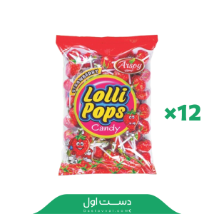 آبنبات چوبی توت فرنگی  پاکتی آرسوی 12 بسته ۴۸ عددی